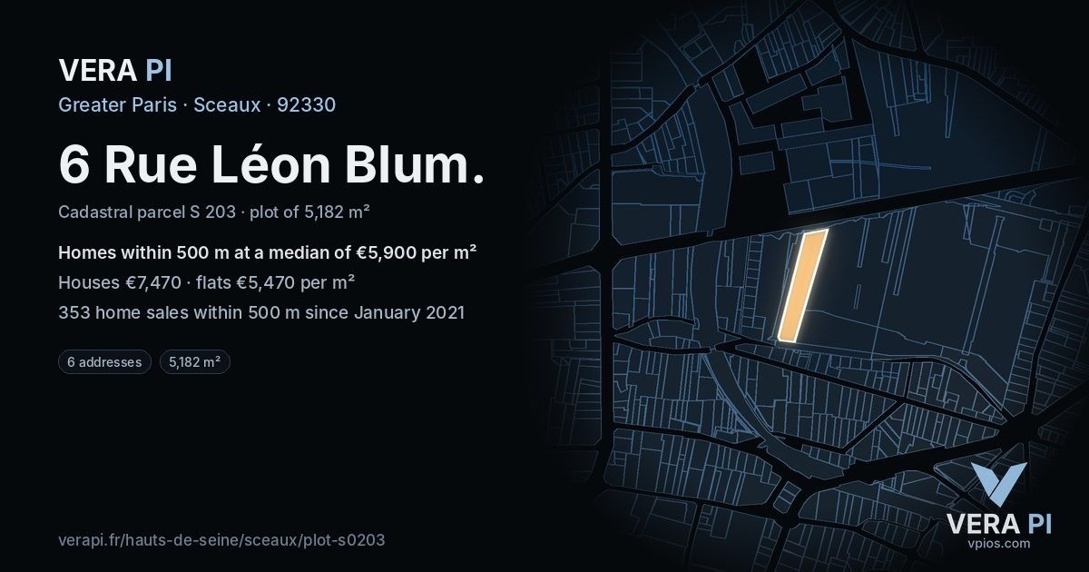 6 Rue Léon Blum, Sceaux at night – the plot lit, the parcels around coloured by the prices near them