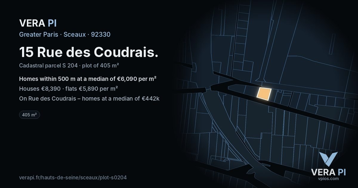 15 Rue des Coudrais, Sceaux at night – the plot lit, the parcels around coloured by the prices near them