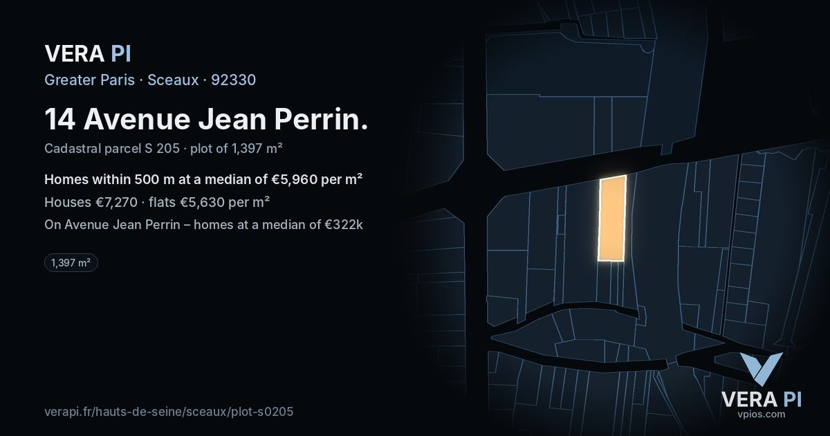 14 Avenue Jean Perrin, Sceaux at night – the plot lit, the parcels around coloured by the prices near them