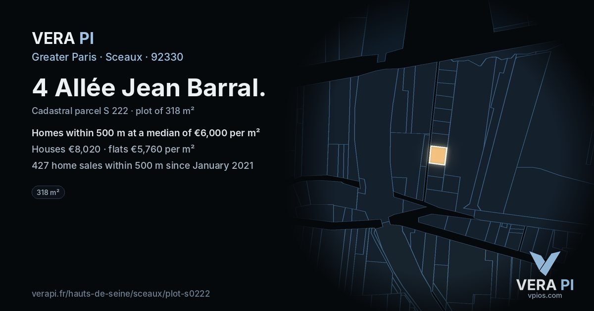 4 Allée Jean Barral, Sceaux at night – the plot lit, the parcels around coloured by the prices near them