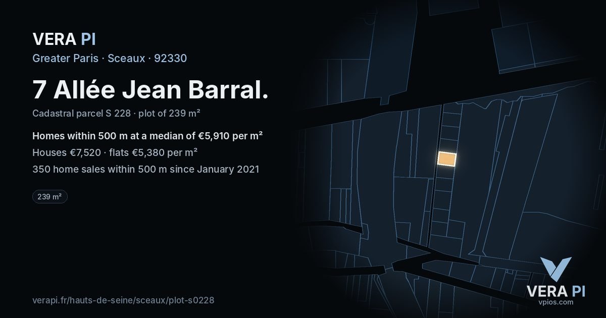 7 Allée Jean Barral, Sceaux at night – the plot lit, the parcels around coloured by the prices near them