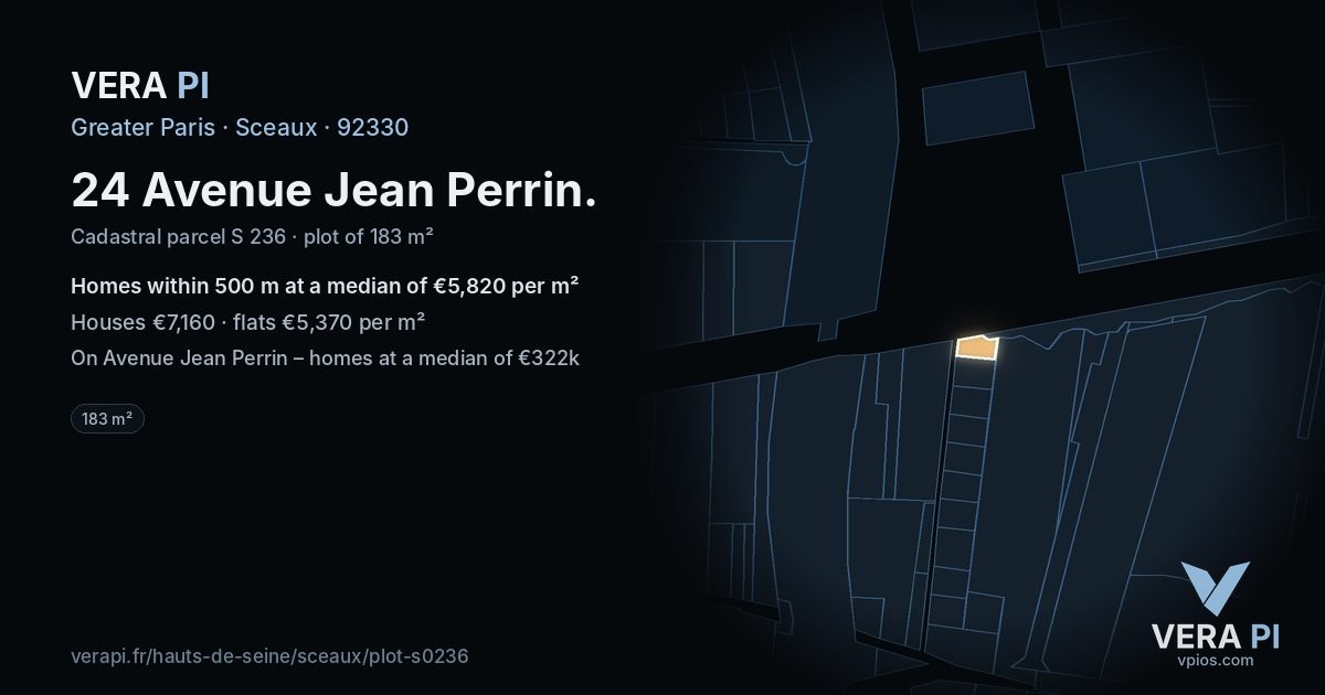24 Avenue Jean Perrin, Sceaux at night – the plot lit, the parcels around coloured by the prices near them
