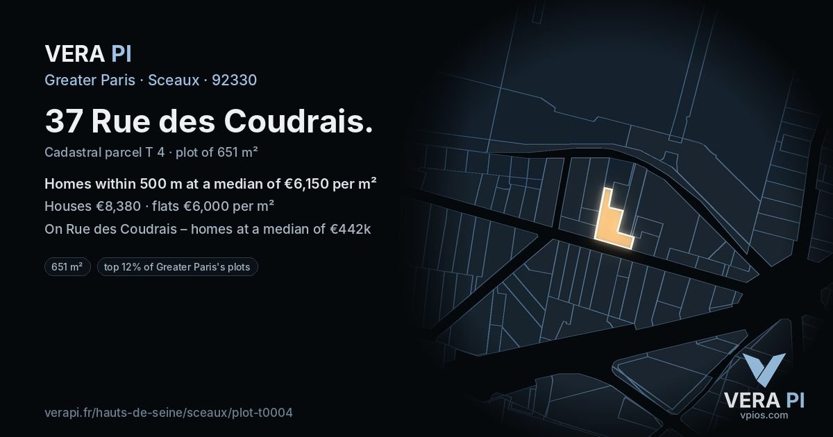 37 Rue des Coudrais, Sceaux at night – the plot lit, the parcels around coloured by the prices near them