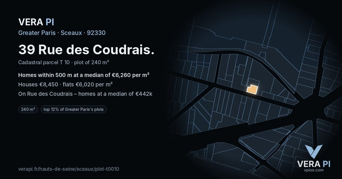 39 Rue des Coudrais, Sceaux at night – the plot lit, the parcels around coloured by the prices near them