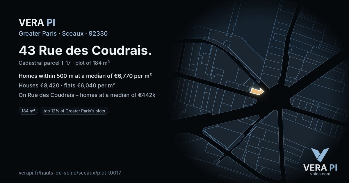 43 Rue des Coudrais, Sceaux at night – the plot lit, the parcels around coloured by the prices near them