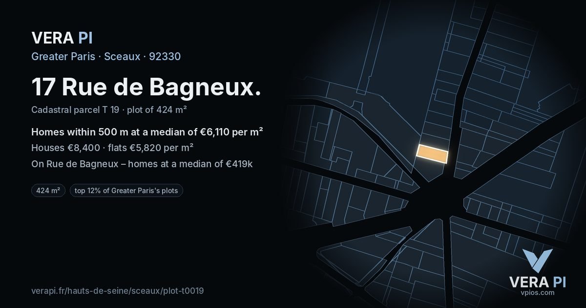 17 Rue de Bagneux, Sceaux at night – the plot lit, the parcels around coloured by the prices near them