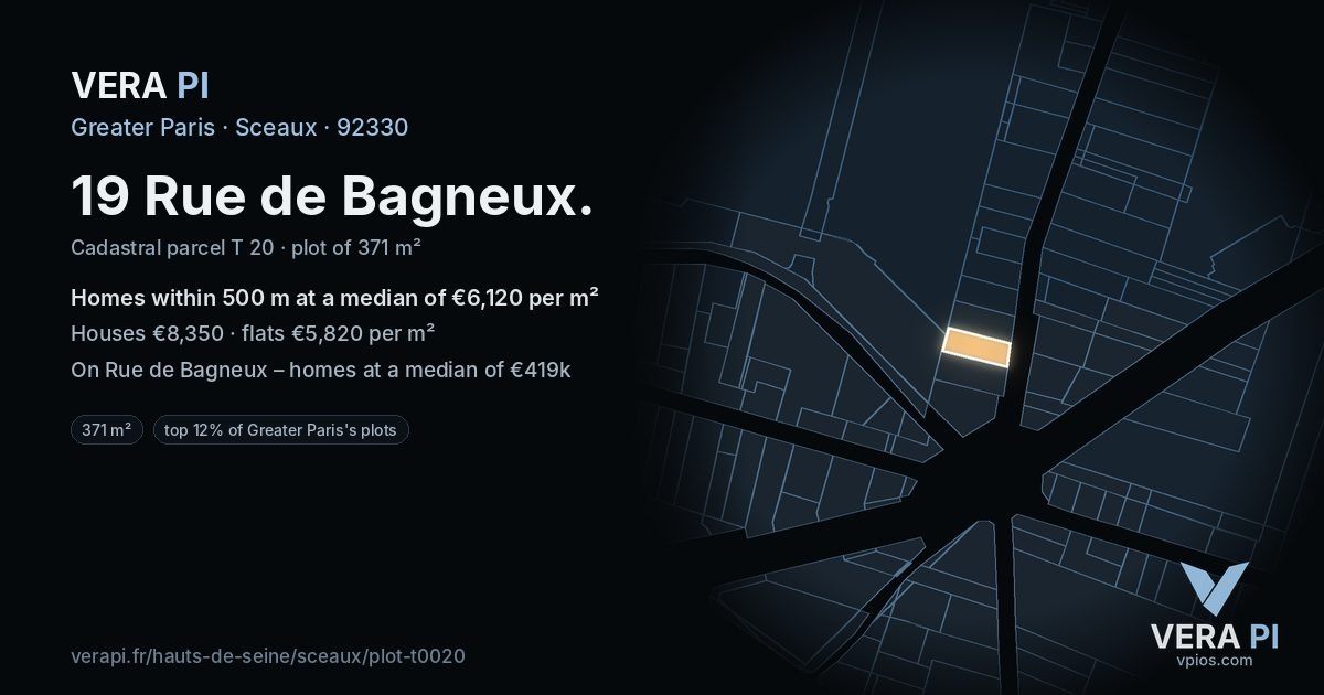 19 Rue de Bagneux, Sceaux at night – the plot lit, the parcels around coloured by the prices near them