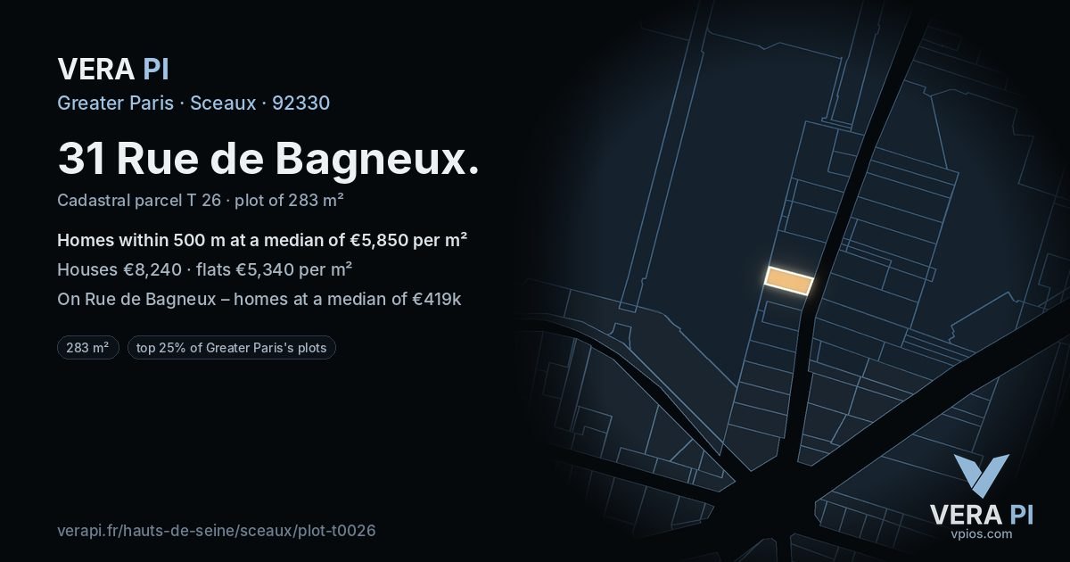 31 Rue de Bagneux, Sceaux at night – the plot lit, the parcels around coloured by the prices near them