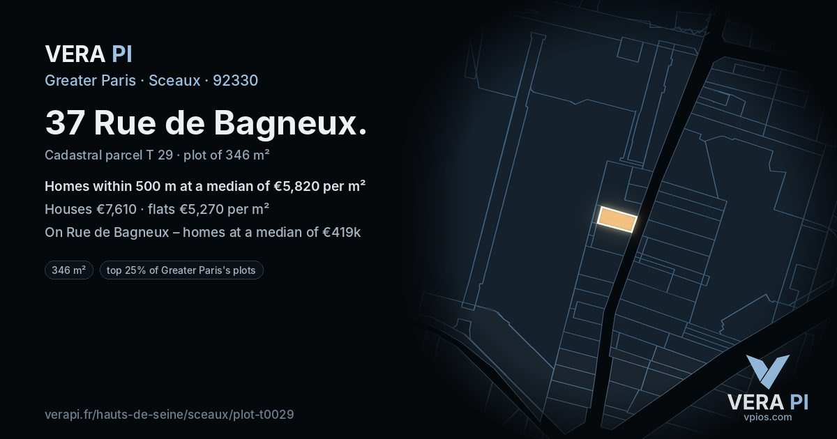 37 Rue de Bagneux, Sceaux at night – the plot lit, the parcels around coloured by the prices near them