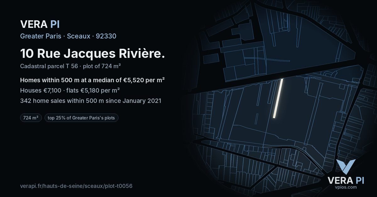10 Rue Jacques Rivière, Sceaux at night – the plot lit, the parcels around coloured by the prices near them