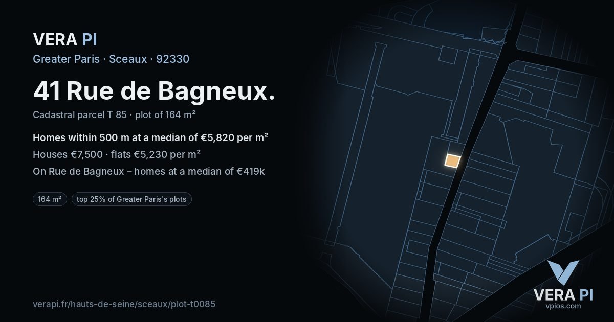 41 Rue de Bagneux, Sceaux at night – the plot lit, the parcels around coloured by the prices near them
