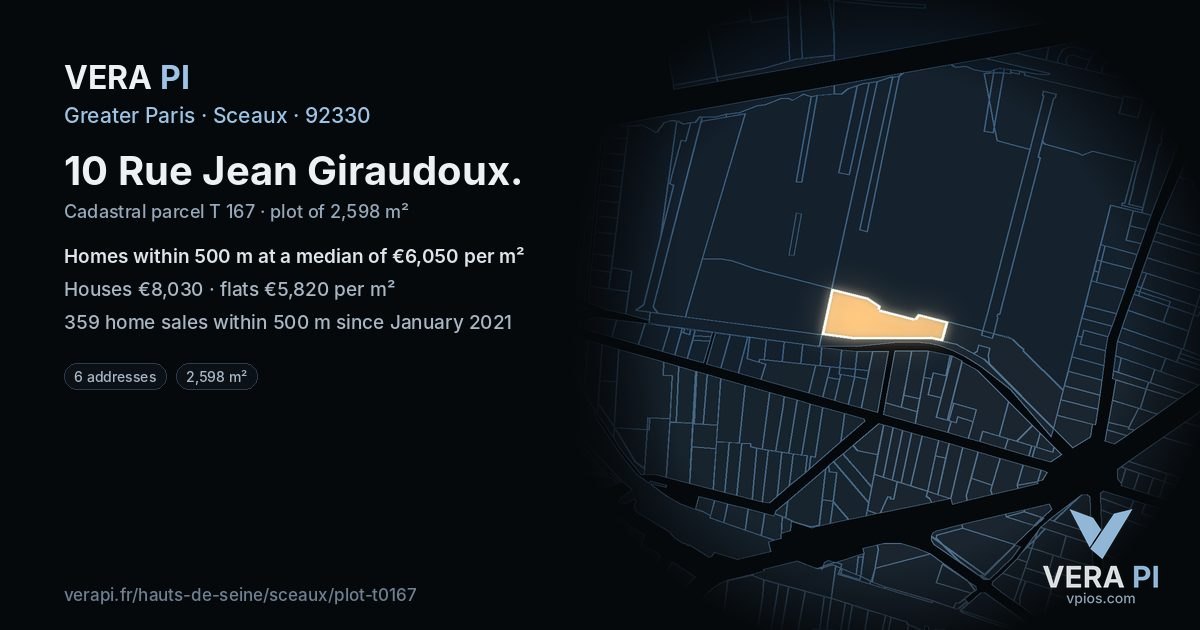 10 Rue Jean Giraudoux, Sceaux at night – the plot lit, the parcels around coloured by the prices near them