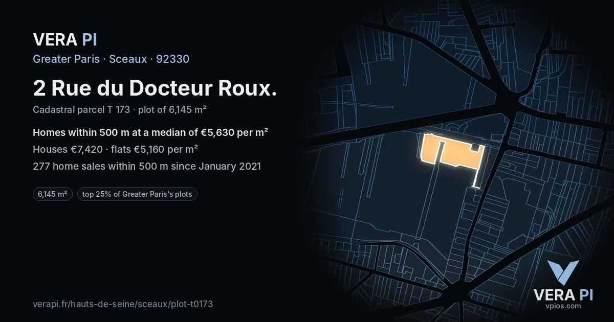 2 Rue du Docteur Roux, Sceaux at night – the plot lit, the parcels around coloured by the prices near them