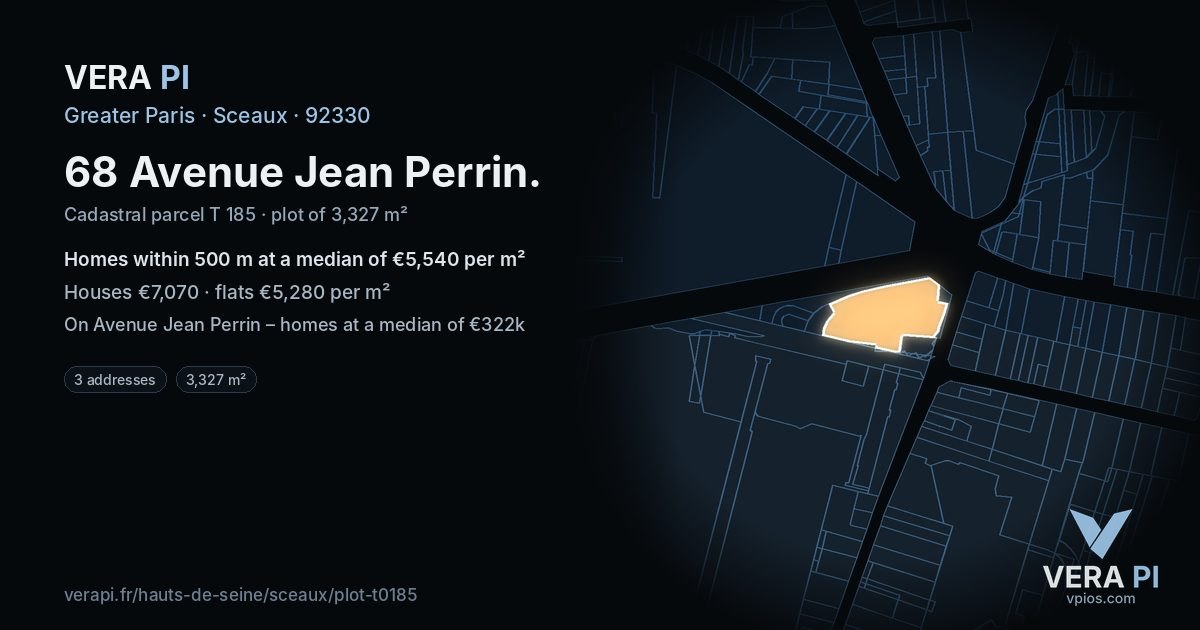 68 Avenue Jean Perrin, Sceaux at night – the plot lit, the parcels around coloured by the prices near them