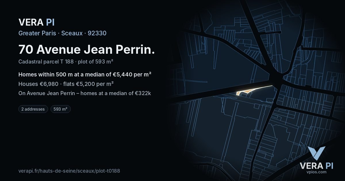 70 Avenue Jean Perrin, Sceaux at night – the plot lit, the parcels around coloured by the prices near them