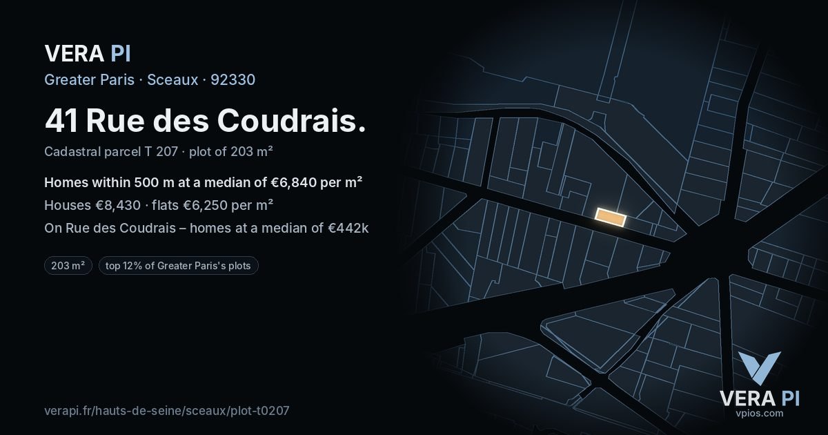 41 Rue des Coudrais, Sceaux at night – the plot lit, the parcels around coloured by the prices near them
