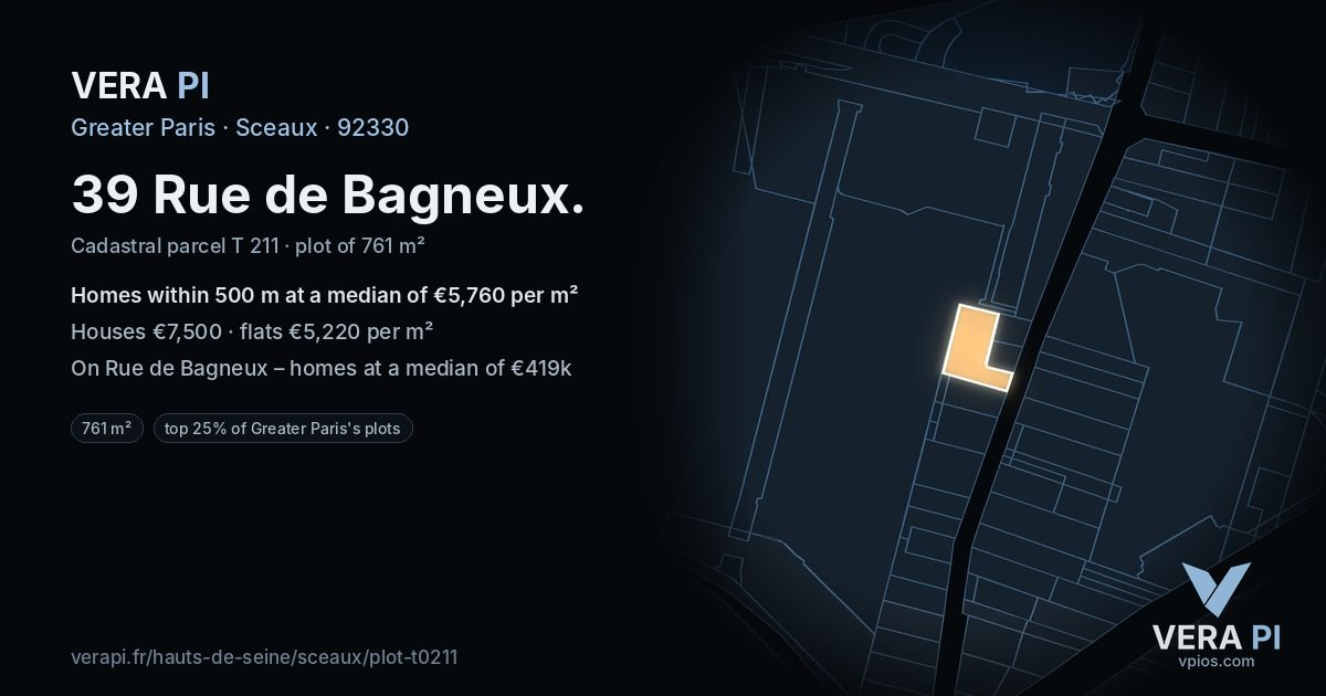 39 Rue de Bagneux, Sceaux at night – the plot lit, the parcels around coloured by the prices near them