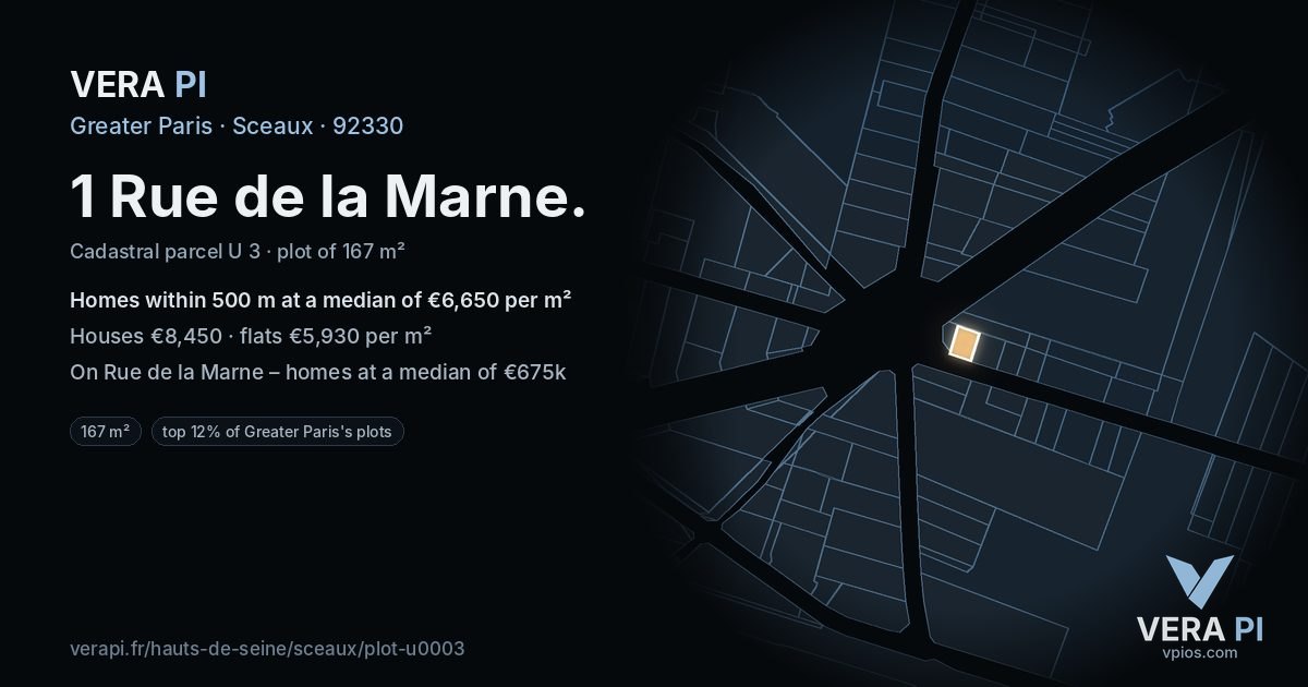 1 Rue de la Marne, Sceaux at night – the plot lit, the parcels around coloured by the prices near them