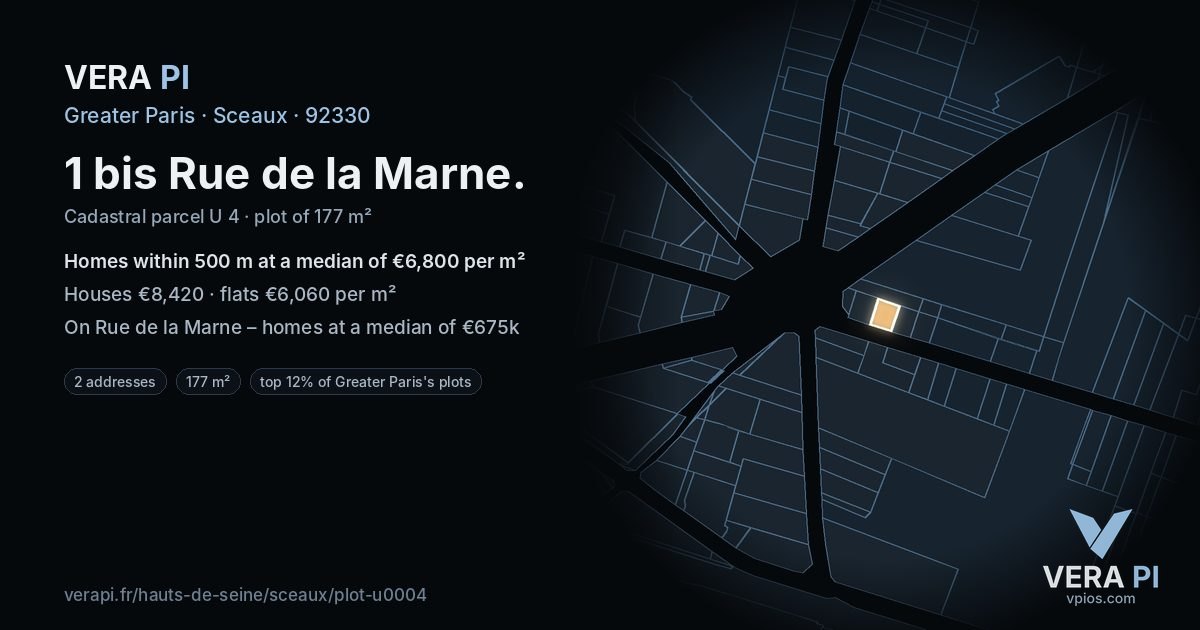 1 bis Rue de la Marne, Sceaux at night – the plot lit, the parcels around coloured by the prices near them