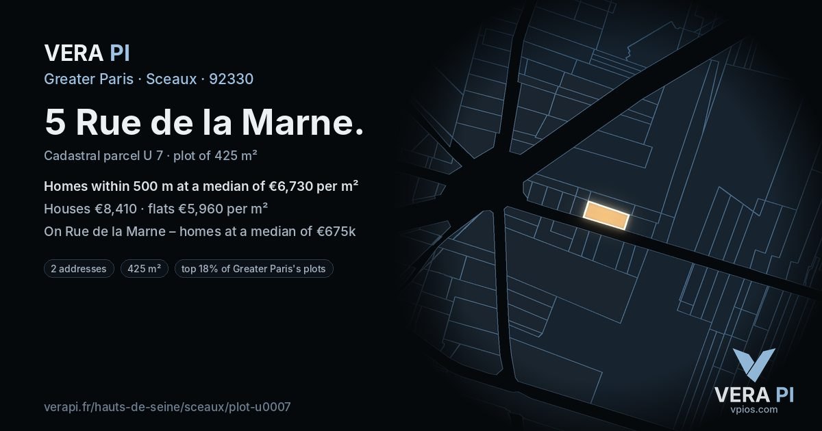 5 Rue de la Marne, Sceaux at night – the plot lit, the parcels around coloured by the prices near them