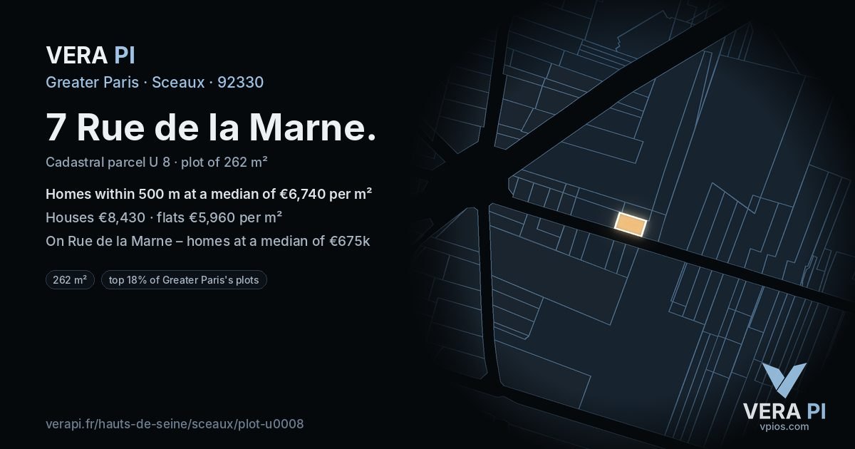 7 Rue de la Marne, Sceaux at night – the plot lit, the parcels around coloured by the prices near them