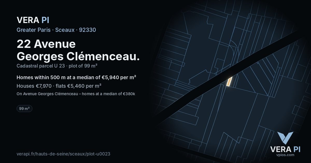 22 Avenue Georges Clémenceau, Sceaux at night – the plot lit, the parcels around coloured by the prices near them