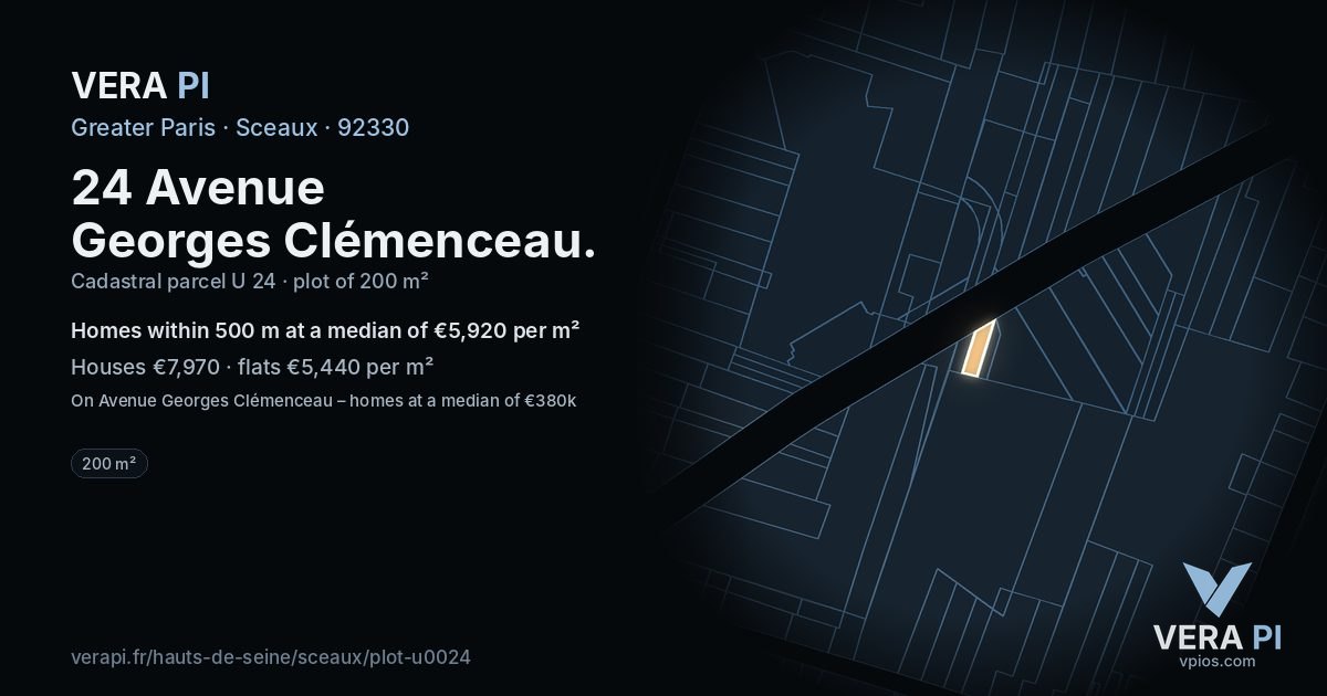 24 Avenue Georges Clémenceau, Sceaux at night – the plot lit, the parcels around coloured by the prices near them