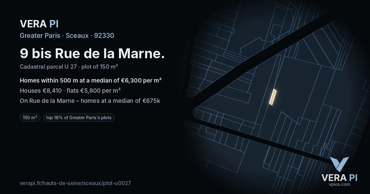 9 bis Rue de la Marne, Sceaux at night – the plot lit, the parcels around coloured by the prices near them