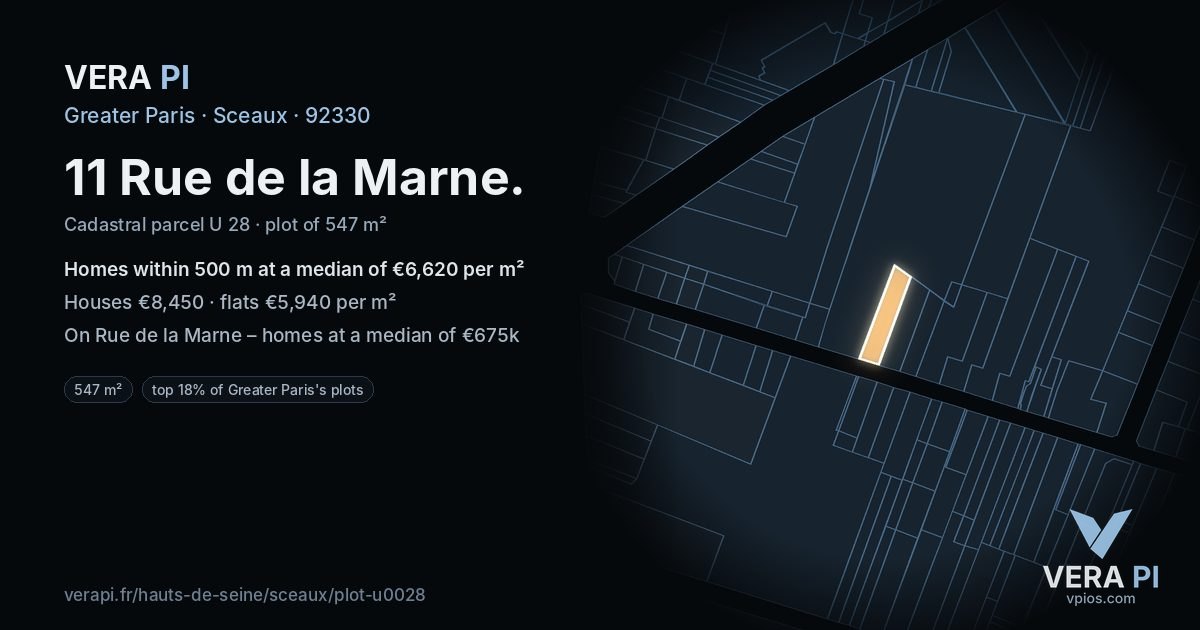 11 Rue de la Marne, Sceaux at night – the plot lit, the parcels around coloured by the prices near them