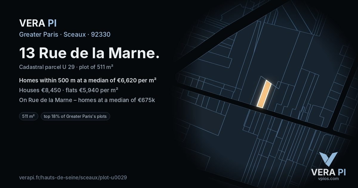 13 Rue de la Marne, Sceaux at night – the plot lit, the parcels around coloured by the prices near them