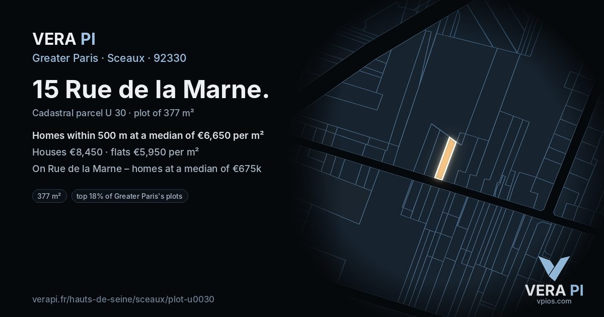 15 Rue de la Marne, Sceaux at night – the plot lit, the parcels around coloured by the prices near them