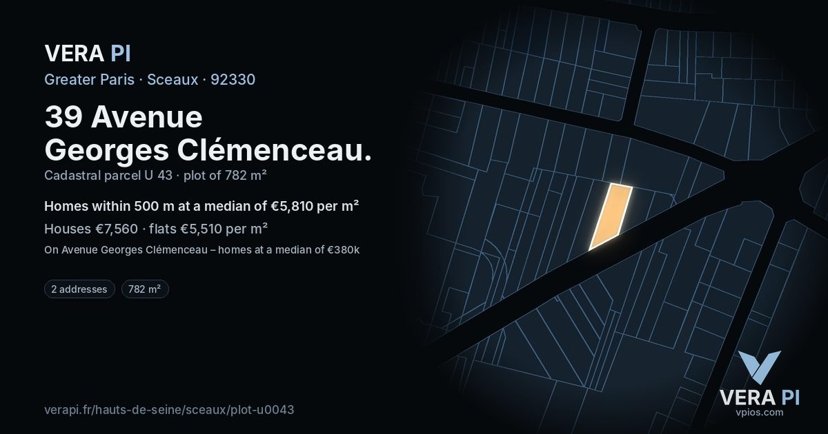 39 Avenue Georges Clémenceau, Sceaux at night – the plot lit, the parcels around coloured by the prices near them