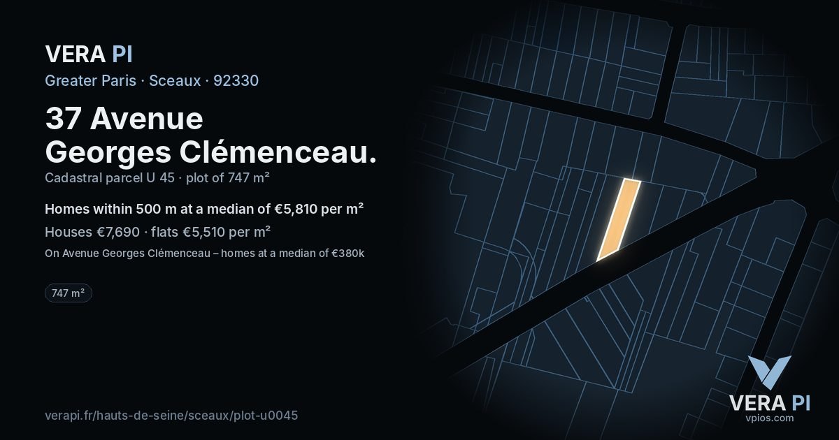 37 Avenue Georges Clémenceau, Sceaux at night – the plot lit, the parcels around coloured by the prices near them
