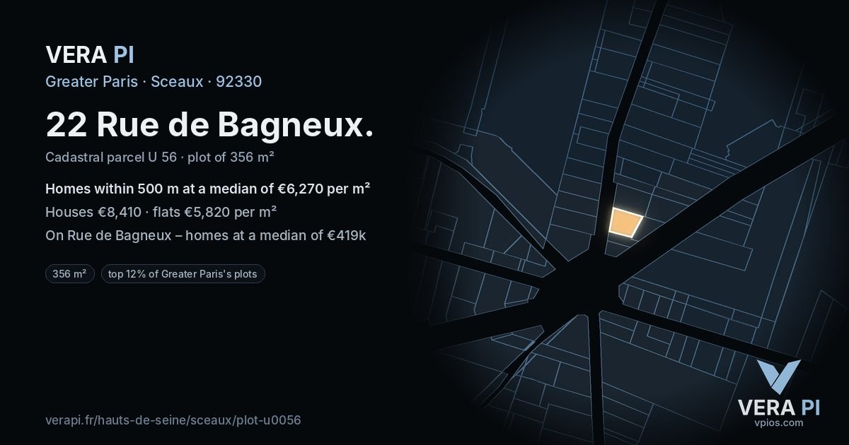 22 Rue de Bagneux, Sceaux at night – the plot lit, the parcels around coloured by the prices near them