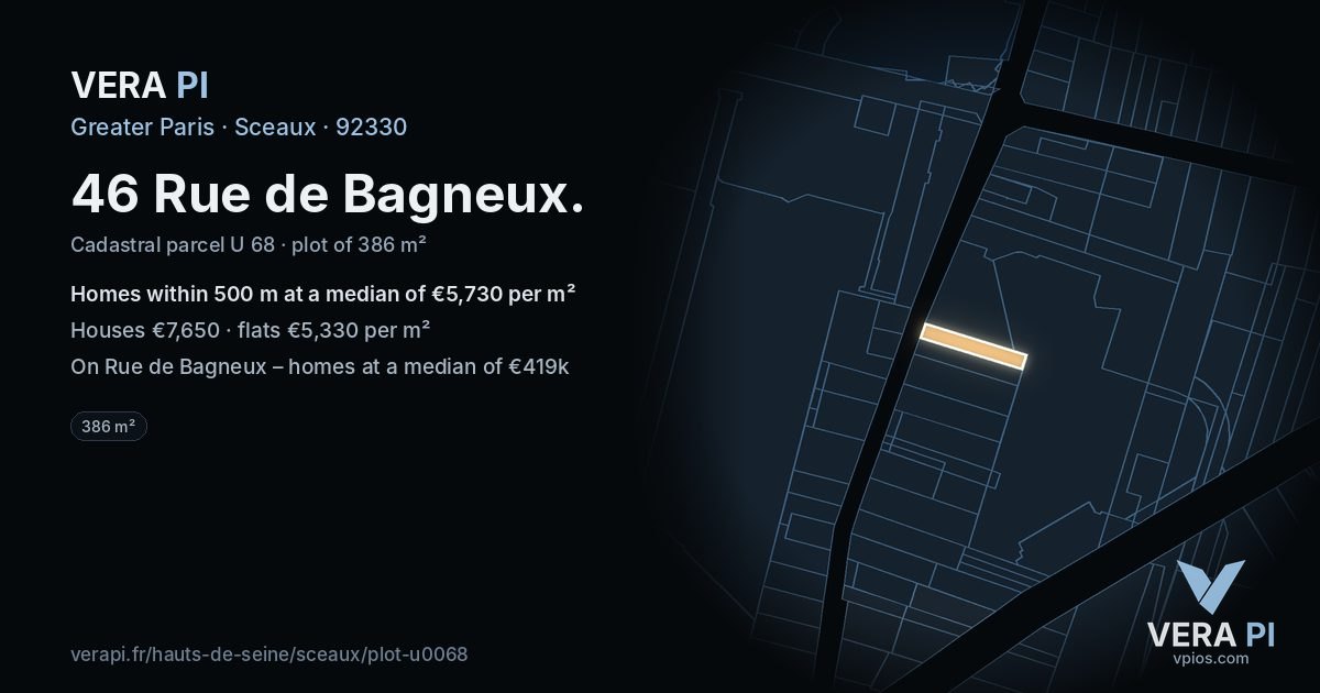46 Rue de Bagneux, Sceaux at night – the plot lit, the parcels around coloured by the prices near them