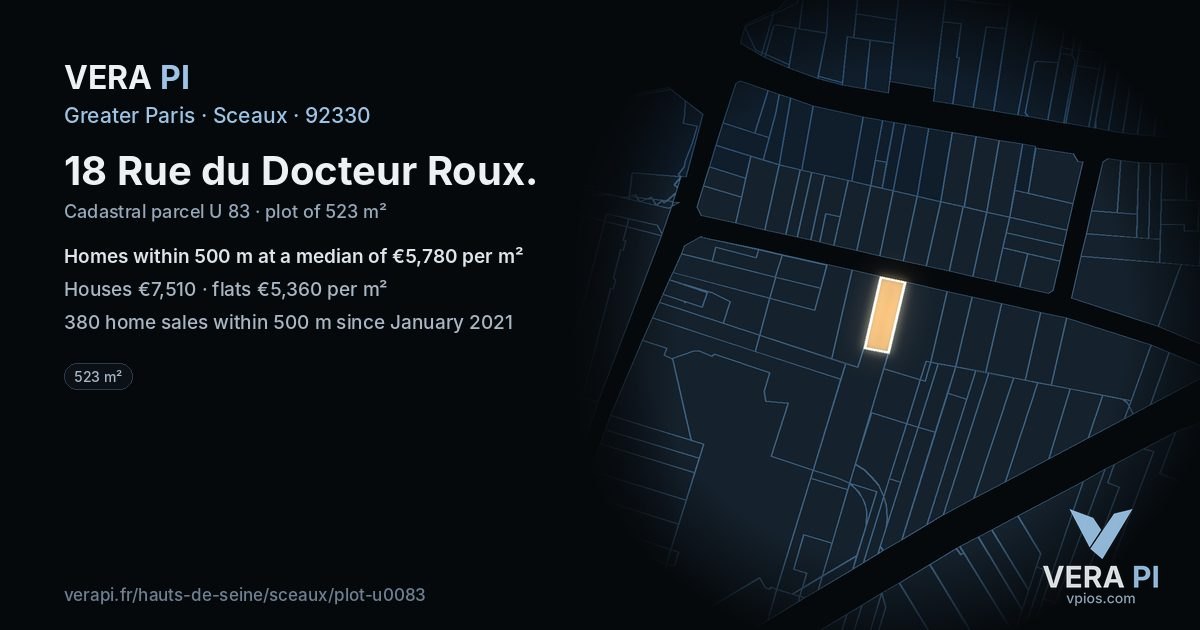 18 Rue du Docteur Roux, Sceaux at night – the plot lit, the parcels around coloured by the prices near them