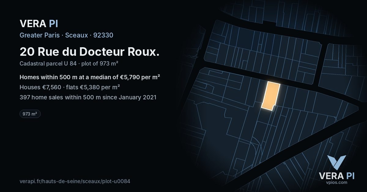 20 Rue du Docteur Roux, Sceaux at night – the plot lit, the parcels around coloured by the prices near them
