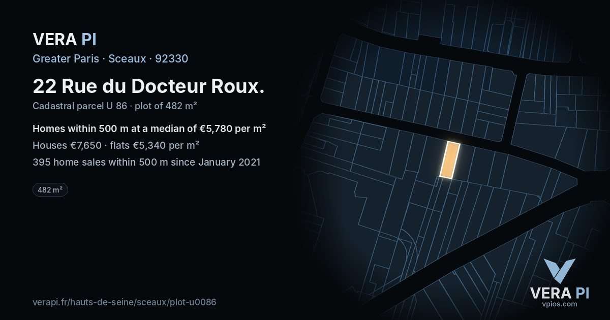 22 Rue du Docteur Roux, Sceaux at night – the plot lit, the parcels around coloured by the prices near them