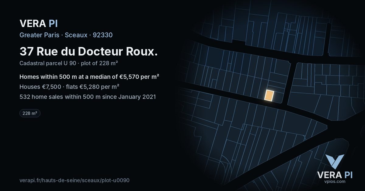 37 Rue du Docteur Roux, Sceaux at night – the plot lit, the parcels around coloured by the prices near them