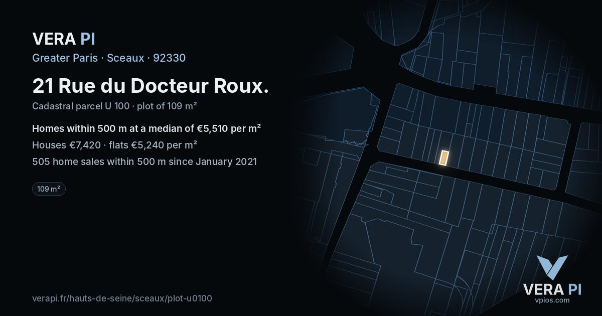 21 Rue du Docteur Roux, Sceaux at night – the plot lit, the parcels around coloured by the prices near them