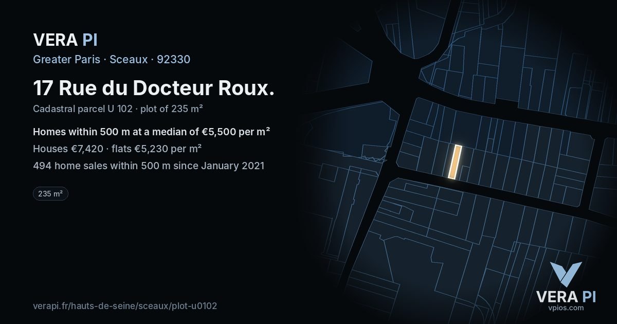 17 Rue du Docteur Roux, Sceaux at night – the plot lit, the parcels around coloured by the prices near them