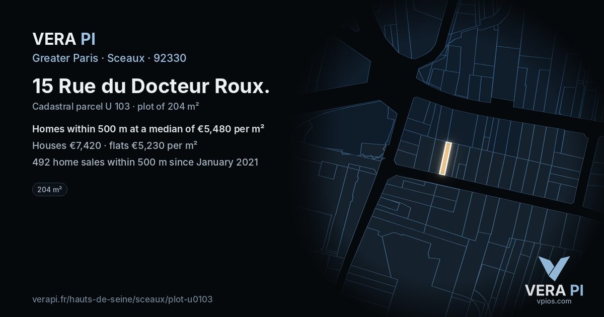15 Rue du Docteur Roux, Sceaux at night – the plot lit, the parcels around coloured by the prices near them