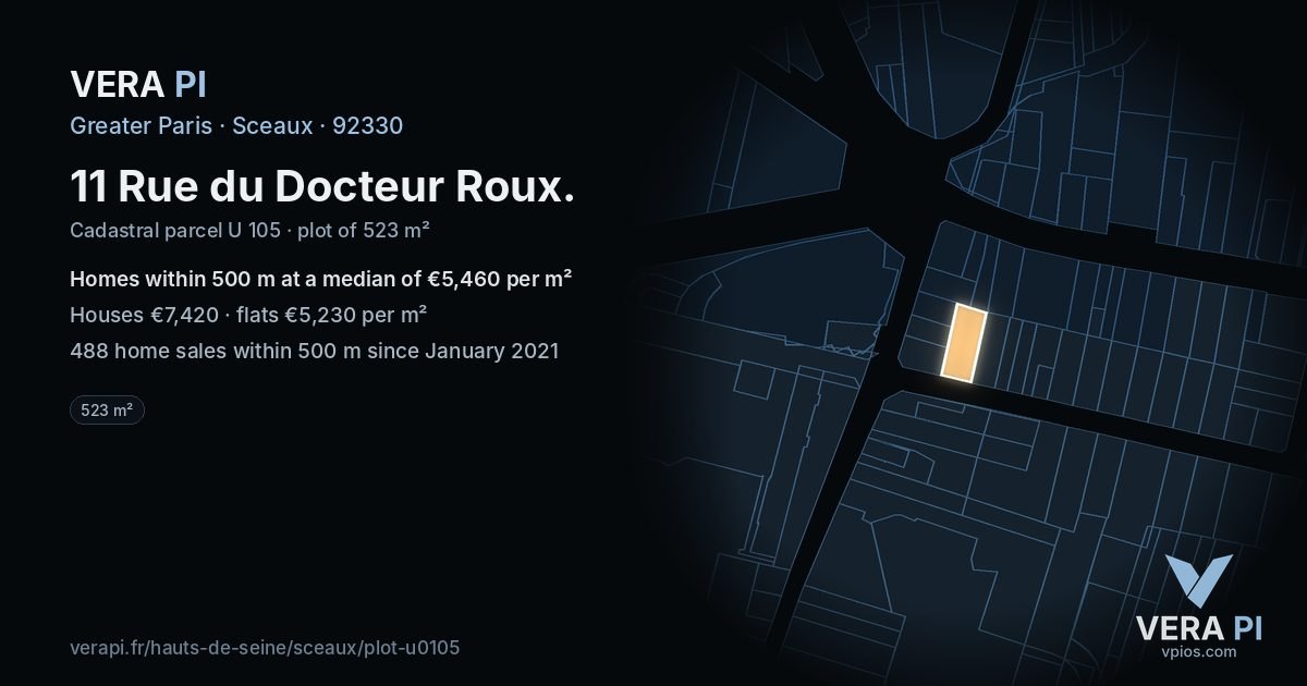 11 Rue du Docteur Roux, Sceaux at night – the plot lit, the parcels around coloured by the prices near them