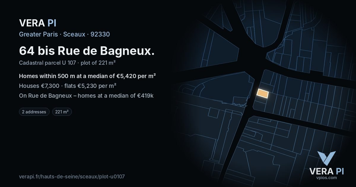 64 bis Rue de Bagneux, Sceaux at night – the plot lit, the parcels around coloured by the prices near them
