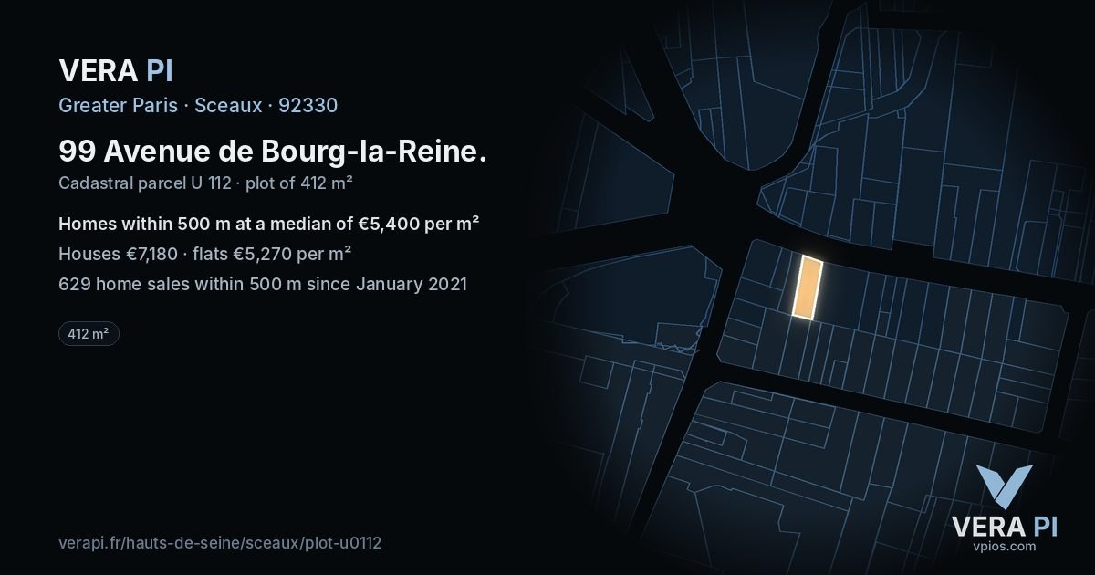 99 Avenue de Bourg-la-Reine, Sceaux at night – the plot lit, the parcels around coloured by the prices near them