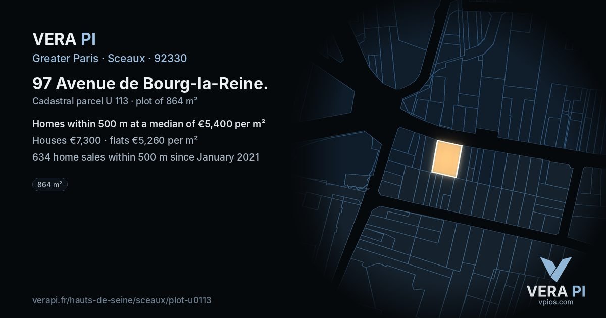 97 Avenue de Bourg-la-Reine, Sceaux at night – the plot lit, the parcels around coloured by the prices near them