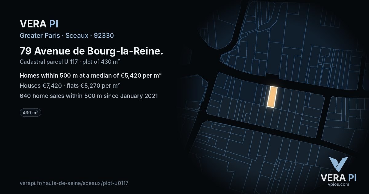 79 Avenue de Bourg-la-Reine, Sceaux at night – the plot lit, the parcels around coloured by the prices near them