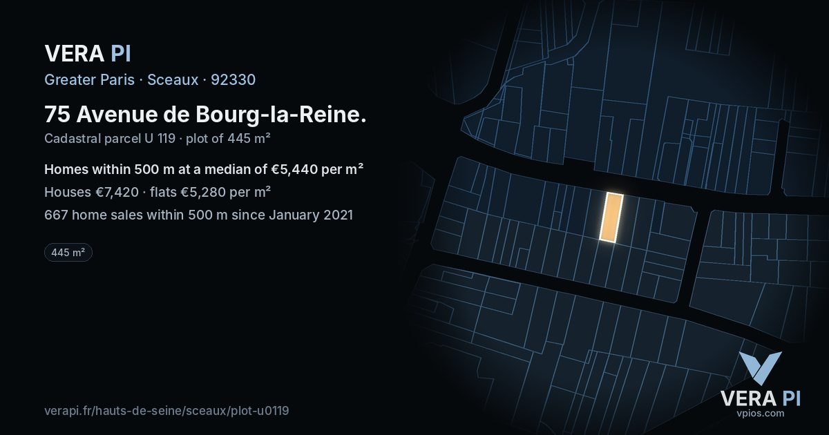 75 Avenue de Bourg-la-Reine, Sceaux at night – the plot lit, the parcels around coloured by the prices near them