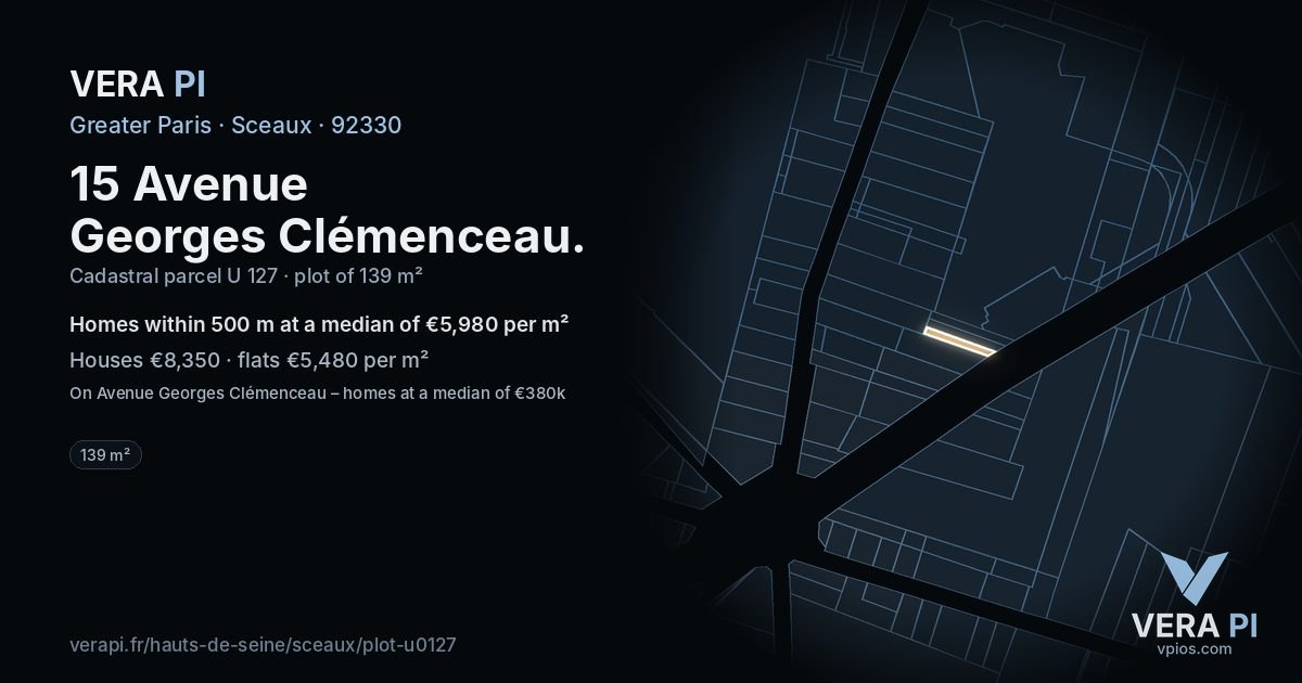 15 Avenue Georges Clémenceau, Sceaux at night – the plot lit, the parcels around coloured by the prices near them