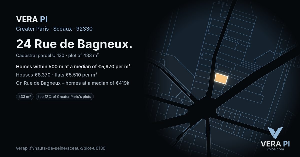 24 Rue de Bagneux, Sceaux at night – the plot lit, the parcels around coloured by the prices near them